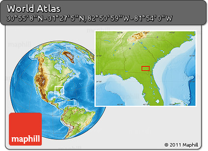 Physical Location Map of the Area around 31° 11' 6" N, 82° 22' 30" W
