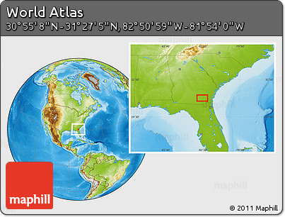 Physical Location Map of the Area around 31° 11' 6" N, 82° 22' 30" W