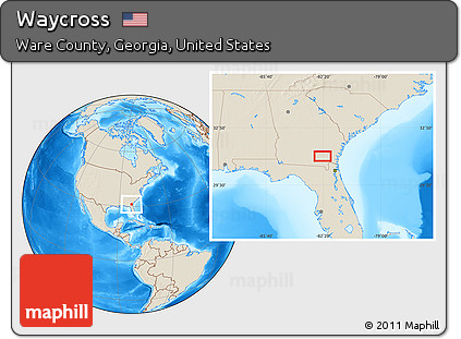 Shaded Relief Location Map of Waycross