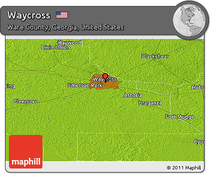 Physical Panoramic Map of Waycross