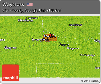 Physical Panoramic Map of Waycross