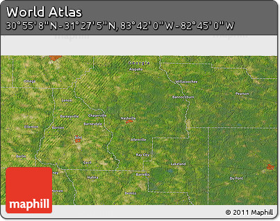 Satellite 3D Map of the Area around 31° 11' 6" N, 83° 13' 29" W