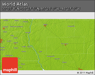Physical 3D Map of the Area around 31° 11' 6" N, 84° 55' 30" W