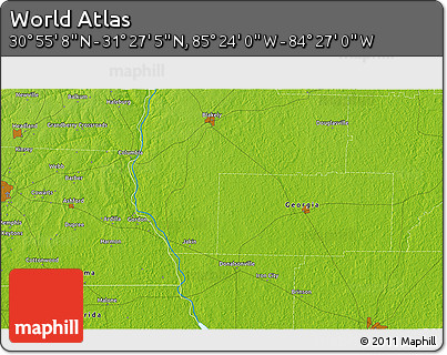 Physical 3D Map of the Area around 31° 11' 6" N, 84° 55' 30" W