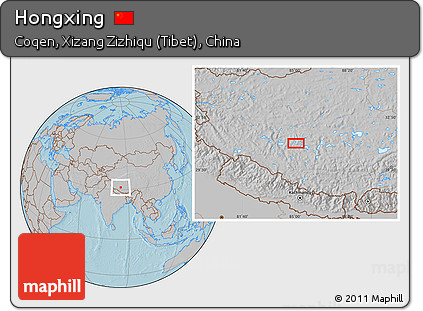 Gray Location Map of Hongxing, hill shading