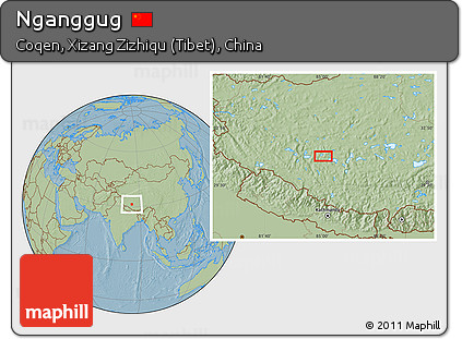 Savanna Style Location Map of Nganggug, hill shading