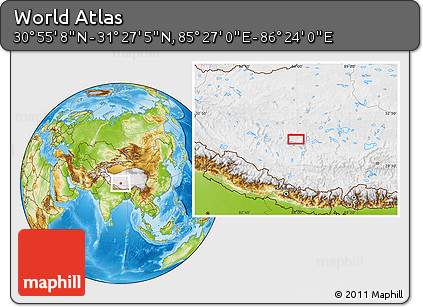 Physical Location Map of the Area around 31° 11' 6" N, 85° 55' 30" E