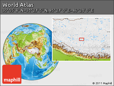 Physical Location Map of the Area around 31° 11' 6" N, 85° 55' 30" E