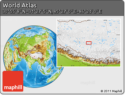 Physical Location Map of the Area around 31° 11' 6" N, 85° 55' 30" E