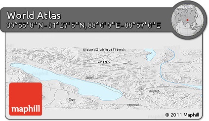 Physical Panoramic Map of the Area around 31° 11' 6" N, 88° 28' 29" E