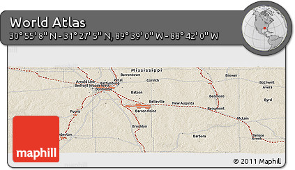 Shaded Relief Panoramic Map of the Area around 31° 11' 6" N, 89° 10' 30" W