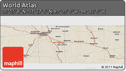 Shaded Relief Panoramic Map of the Area around 31° 11' 6" N, 89° 10' 30" W