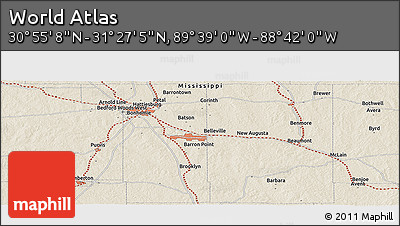 Shaded Relief Panoramic Map of the Area around 31° 11' 6" N, 89° 10' 30" W