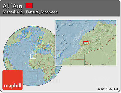 Savanna Style Location Map of Al `Aïn, hill shading