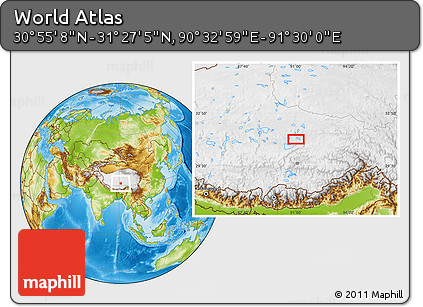 Physical Location Map of the Area around 31° 11' 6" N, 91° 1' 30" E
