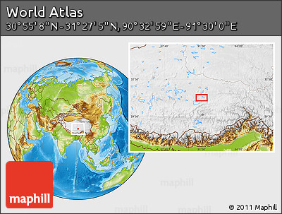 Physical Location Map of the Area around 31° 11' 6" N, 91° 1' 30" E