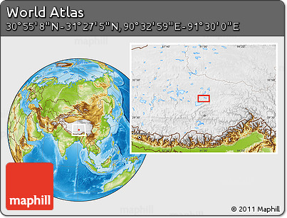 Physical Location Map of the Area around 31° 11' 6" N, 91° 1' 30" E