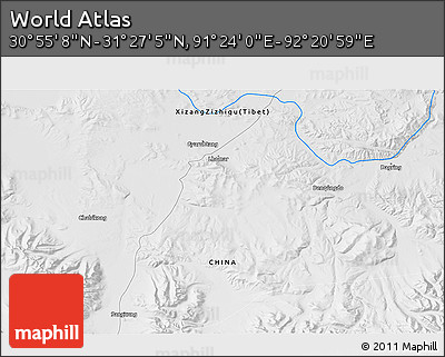 Physical 3D Map of the Area around 31° 11' 6" N, 91° 52' 30" E