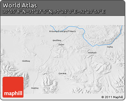 Physical 3D Map of the Area around 31° 11' 6" N, 91° 52' 30" E