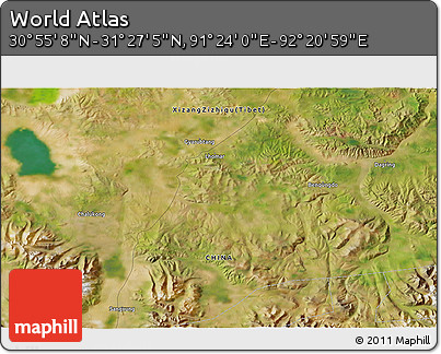 Satellite 3D Map of the Area around 31° 11' 6" N, 91° 52' 30" E