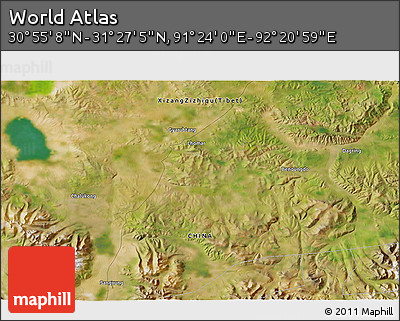 Satellite 3D Map of the Area around 31° 11' 6" N, 91° 52' 30" E