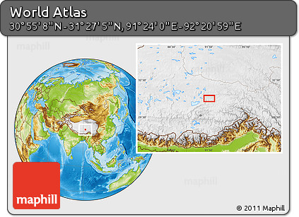 Physical Location Map of the Area around 31° 11' 6" N, 91° 52' 30" E