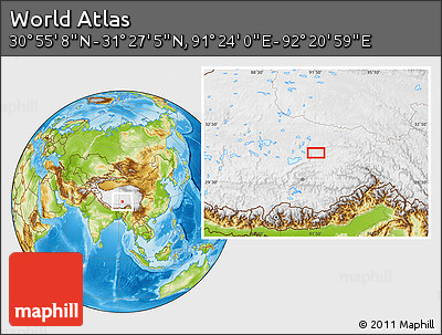 Physical Location Map of the Area around 31° 11' 6" N, 91° 52' 30" E