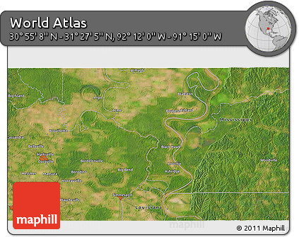 Satellite 3D Map of the Area around 31° 11' 6" N, 91° 43' 29" W