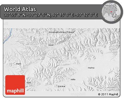 Physical 3D Map of the Area around 31° 11' 6" N, 92° 43' 29" E