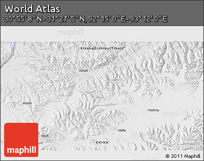 Physical 3D Map of the Area around 31° 11' 6" N, 92° 43' 29" E