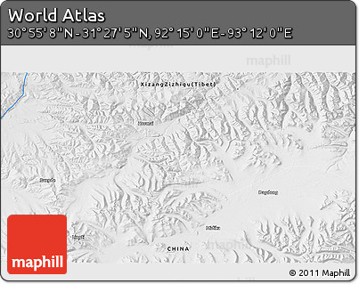 Physical 3D Map of the Area around 31° 11' 6" N, 92° 43' 29" E