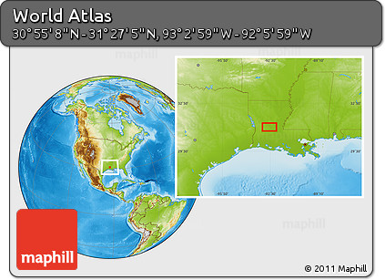 Physical Location Map of the Area around 31° 11' 6" N, 92° 34' 29" W