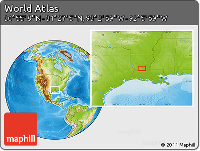 Physical Location Map of the Area around 31° 11' 6" N, 92° 34' 29" W