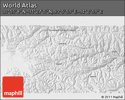 Physical 3D Map of the Area around 31° 11' 6" N, 93° 34' 29" E