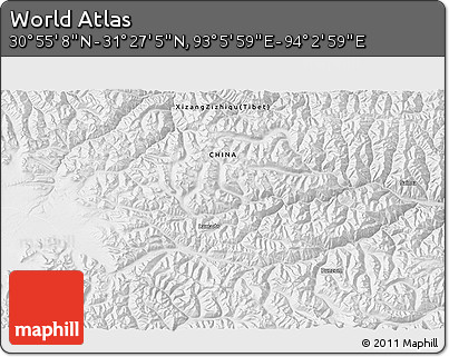 Physical 3D Map of the Area around 31° 11' 6" N, 93° 34' 29" E