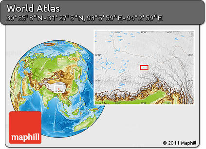 Physical Location Map of the Area around 31° 11' 6" N, 93° 34' 29" E