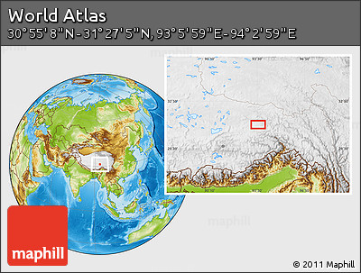 Physical Location Map of the Area around 31° 11' 6" N, 93° 34' 29" E