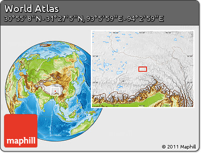 Physical Location Map of the Area around 31° 11' 6" N, 93° 34' 29" E