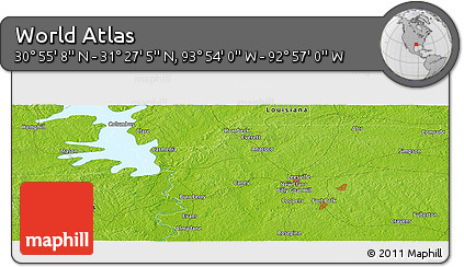Physical Panoramic Map of the Area around 31° 11' 6" N, 93° 25' 30" W