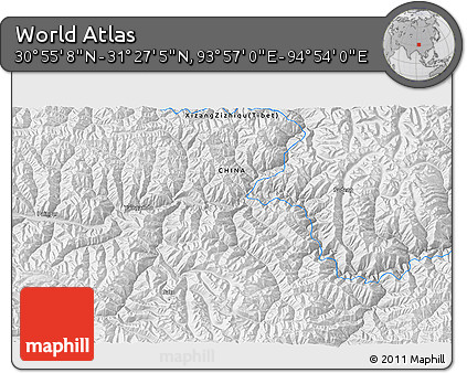 Physical 3D Map of the Area around 31° 11' 6" N, 94° 25' 30" E