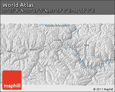 Physical 3D Map of the Area around 31° 11' 6" N, 94° 25' 30" E