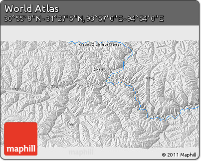 Physical 3D Map of the Area around 31° 11' 6" N, 94° 25' 30" E