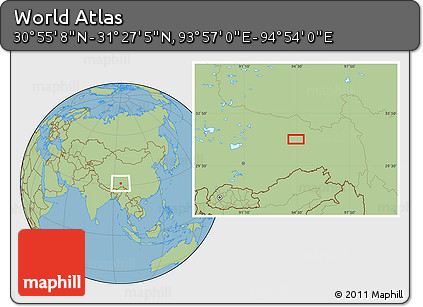 Savanna Style Location Map of the Area around 31° 11' 6" N, 94° 25' 30" E