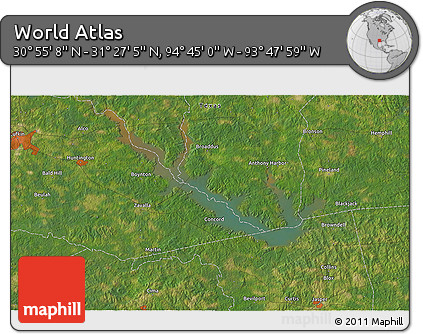 Satellite 3D Map of the Area around 31° 11' 6" N, 94° 16' 30" W