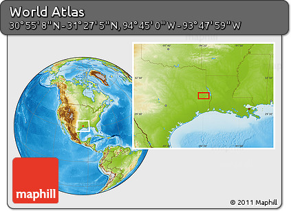Physical Location Map of the Area around 31° 11' 6" N, 94° 16' 30" W