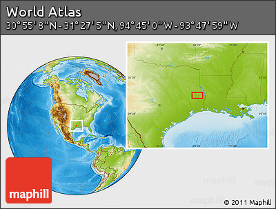 Physical Location Map of the Area around 31° 11' 6" N, 94° 16' 30" W