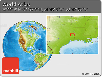 Physical Location Map of the Area around 31° 11' 6" N, 94° 16' 30" W
