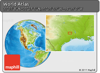 Physical Location Map of the Area around 31° 11' 6" N, 95° 7' 30" W