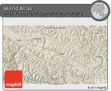 Shaded Relief 3D Map of the Area around 31° 11' 6" N, 96° 7' 30" E