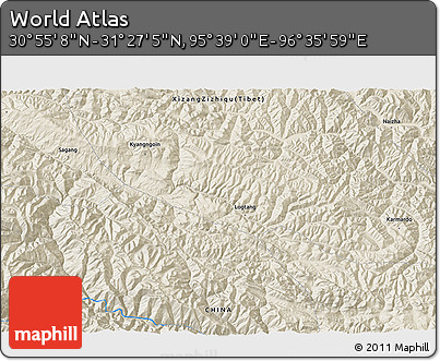 Shaded Relief 3D Map of the Area around 31° 11' 6" N, 96° 7' 30" E